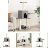 The Living Store Kratzbaum mit Sisal-Kratzsäulen Hellgrau 122 cm
