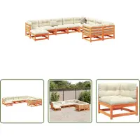 The Living Store 10-tlg. Garten-Sofagarnitur mit Kissen Wachsbraun Kiefernholz