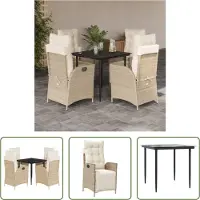 The Living Store 5-tlg. Garten-Essgruppe mit Kissen Beige Poly Rattan