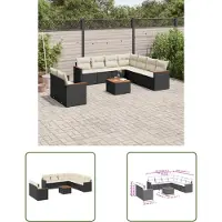 The Living Store 10-tlg. Garten-Sofagarnitur mit Kissen Schwarz Poly Rattan