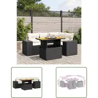 The Living Store 5-tlg. Garten-Sofagarnitur mit Kissen Schwarz Poly Rattan