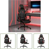 The Living Store Gaming-Stuhl mit Massage & Fußstütze Schwarz Weinrot Kunstleder