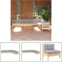 The Living Store 9-tlg. Garten-Lounge-Set mit Grauen Kissen Kiefer Massivholz