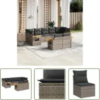 The Living Store 9-tlg. Garten-Sofagarnitur mit Kissen Grau Poly Rattan