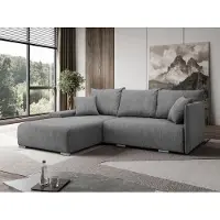 MargaretHadas24 Margaret Hadas24 Ecksofa L Form Lauren 246x188 cm mit Schlaffunktion, Bettkasten, Schlafsofa, 4 Sitzer Bettzeugablage Sofa Eckcouch Cord, grau, links