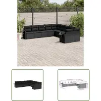 The Living Store 10-tlg. Garten-Sofagarnitur mit Kissen Schwarz Poly Rattan