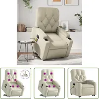 The Living Store Massagesessel mit Aufstehhilfe Creme Kunstleder
