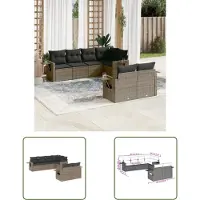 The Living Store 7-tlg. Garten-Sofagarnitur mit Kissen Grau Poly Rattan