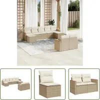 The Living Store 9-tlg. Garten-Sofagarnitur mit Kissen Beige Poly Rattan