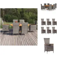 vidaXL 7-tlg. Garten-Essgruppe Poly Rattan Grau - Gartenmöbel-Sets