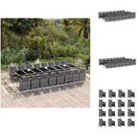 vidaXL 17-tlg. Garten-Essgruppe mit Kissen Poly Rattan Grau - Gartenmöbel-Sets