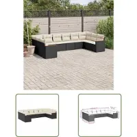 The Living Store 10-tlg. Garten-Sofagarnitur mit Kissen Schwarz Poly Rattan