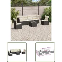 The Living Store 7-tlg. Garten-Sofagarnitur mit Kissen Schwarz Poly Rattan