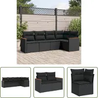 The Living Store 5-tlg. Garten-Sofagarnitur mit Kissen Schwarz Poly Rattan