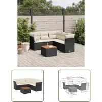 The Living Store 6-tlg. Garten-Sofagarnitur mit Kissen Schwarz Poly Rattan