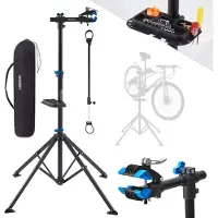 Arebos Fahrrad-Montageständer mit Tasche, 360° drehbar, E-Bike & Citybike, mit Schnellspannvorrichtung, Profi-Reparaturständer Schwarz/Blau