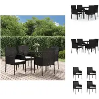 vidaXL 5-tlg. Garten-Essgruppe mit Kissen Schwarz Poly Rattan - Gartenmöbel-Sets