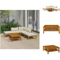 vidaXL 6-tlg. Garten-Lounge-Set mit Creme Kissen Massivholz Akazie - Gartenmöbel-Sets