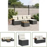The Living Store 6-tlg. Garten-Sofagarnitur mit Kissen Schwarz Poly Rattan