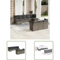 The Living Store 10-tlg. Garten-Sofagarnitur mit Kissen Grau Poly Rattan