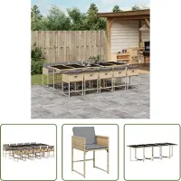 The Living Store 11-tlg. Garten-Essgruppe mit Kissen Beigemischung Poly Rattan