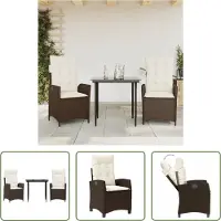 The Living Store 3-tlg. Garten-Essgruppe mit Kissen Braun Poly Rattan