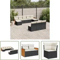 The Living Store 10-tlg. Garten-Sofagarnitur mit Kissen Schwarz Poly Rattan