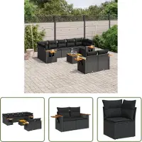 The Living Store 10-tlg. Garten-Sofagarnitur mit Kissen Schwarz Poly Rattan