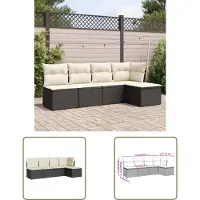 The Living Store 5-tlg. Garten-Sofagarnitur mit Kissen Schwarz Poly Rattan