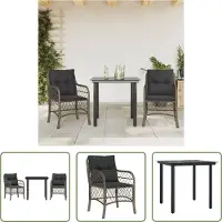 The Living Store 3-tlg. Bistro-Set mit Kissen Grau Poly Rattan