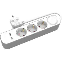 Plastrol Steckdosenleiste mit 3 Schuko-Steckdosen 230V 5m USB-A & USB-C mit Schalter