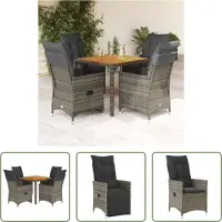 The Living Store 5-tlg. Garten-Essgruppe mit Kissen Grau Poly Rattan