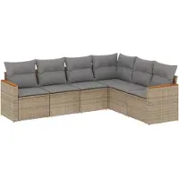 vidaXL 6-tlg. Garten-Sofagarnitur mit Kissen Beige Poly Rattan