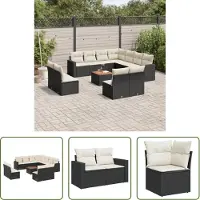 The Living Store 12-tlg. Garten-Sofagarnitur mit Kissen Schwarz Poly Rattan