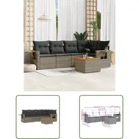 The Living Store 6-tlg. Garten-Sofagarnitur mit Kissen Grau Poly Rattan