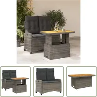 The Living Store 2-tlg. Garten-Essgruppe mit Kissen Grau Poly Rattan