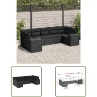 The Living Store 7-tlg. Garten-Sofagarnitur mit Kissen Schwarz Poly Rattan