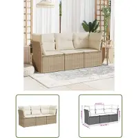 The Living Store 3-tlg. Garten-Sofagarnitur mit Kissen Beige Poly Rattan