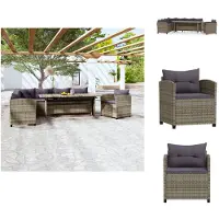 vidaXL 3-tlg. Garten-Lounge-Set mit Kissen Poly Rattan Grau - Gartenmöbel-Sets
