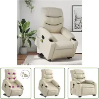 The Living Store Massagesessel mit Aufstehhilfe Elektrisch Creme Kunstleder
