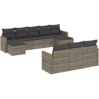 vidaXL 10-tlg. Garten-Sofagarnitur mit Kissen Grau Poly Rattan