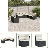 The Living Store 9-tlg. Garten-Sofagarnitur mit Kissen Schwarz Poly Rattan