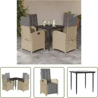 The Living Store 5-tlg. Garten-Essgruppe mit Kissen Beige Poly Rattan