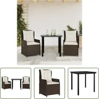 The Living Store 3-tlg. Garten-Essgruppe mit Kissen Braun Poly Rattan