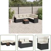 The Living Store 7-tlg. Garten-Sofagarnitur mit Kissen Schwarz Poly Rattan