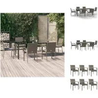 vidaXL 7-tlg. Garten-Essgruppe mit Kissen Schwarz und Grau Poly Rattan - Gartenmöbel-Sets