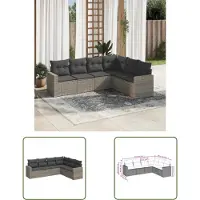 The Living Store 6-tlg. Garten-Sofagarnitur mit Kissen Grau Poly Rattan