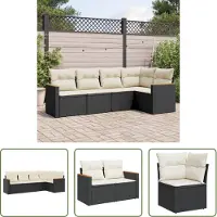 The Living Store 5-tlg. Garten-Sofagarnitur mit Kissen Schwarz Poly Rattan