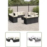 The Living Store 13-tlg. Garten-Sofagarnitur mit Kissen Schwarz Poly Rattan