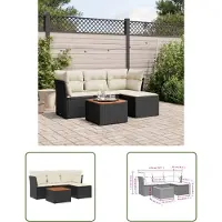 The Living Store 5-tlg. Garten-Sofagarnitur mit Kissen Schwarz Poly Rattan